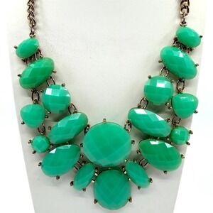 Vintage Gold Tone Mint Green Bib Necklace Faceted Stone Chunky Statement Y2K 90s